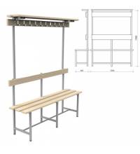 Скамья с вешалкой, спинкой и полкой "СВТ 8", 1760х1500х395 мм, 10 крючков, регулируемые опоры, каркас металлический серый, сиден