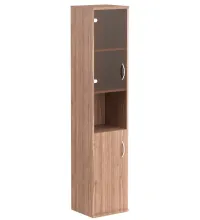 Шкаф колонка с малой глухой и стеклянной дверьми СУ-1.4(R) Ясень Шимо 406*365*1975